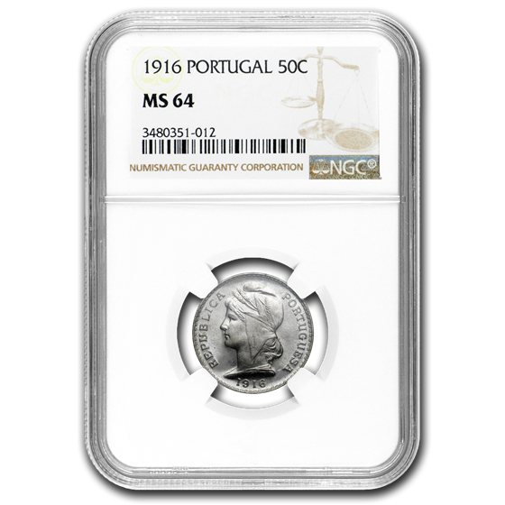 1916 Portugal Silver 50 Centavos MS-64 NGC 1916 Portugal Silver 50 Centavos MS-64 NGC